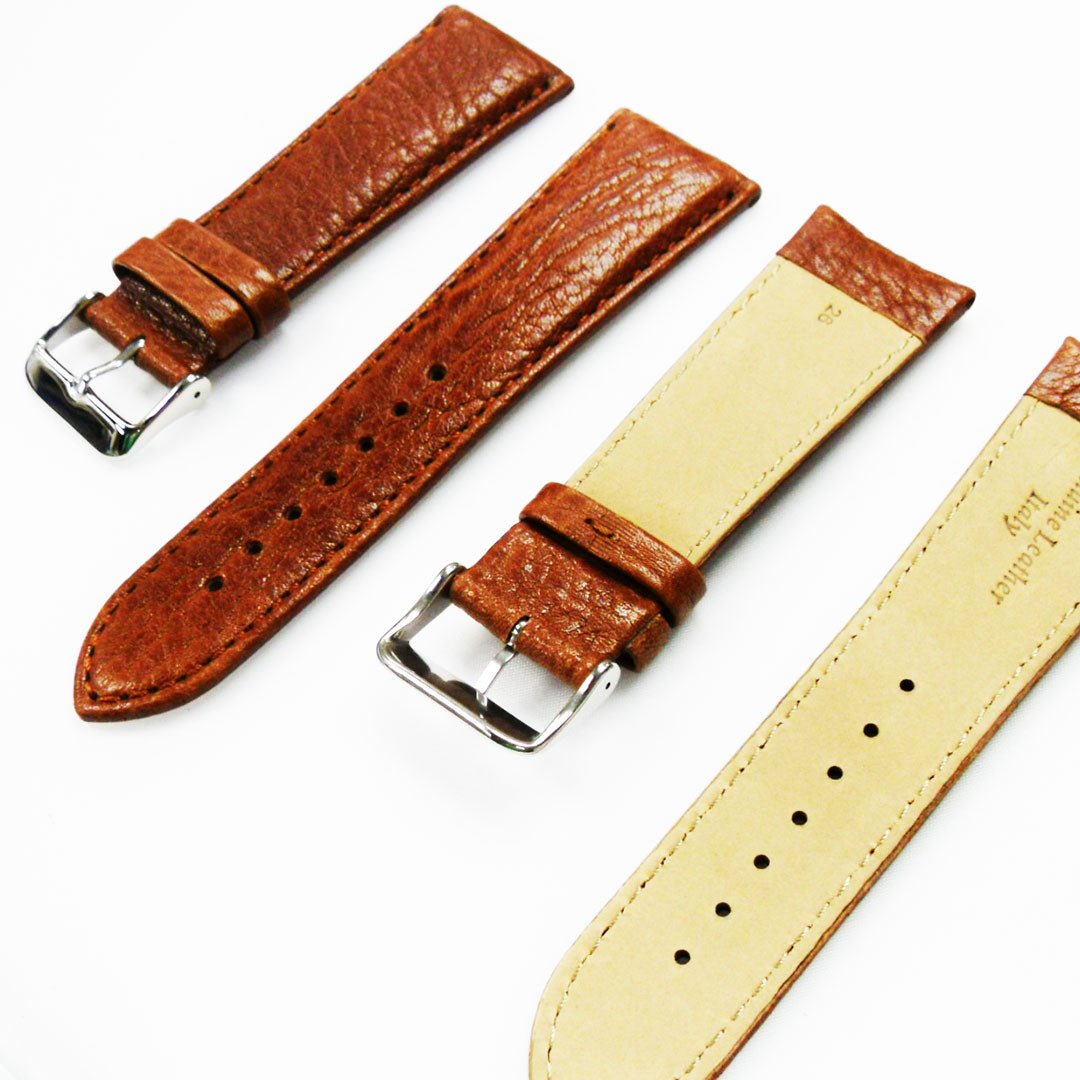 26MM Leather Watch Band Light Brown with Grain Padded Brown Stitched Regular Size Strap Replacement With Silver Buckle - Universal Jewelers & Watch Tools Inc.