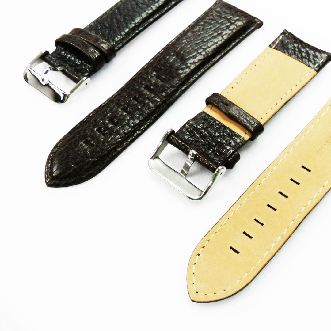 26MM Leather Watch Band Dark Brown with Grain Padded Brown and White Stitched Regular Size Strap Replacement With Silver Buckle - Universal Jewelers & Watch Tools Inc.