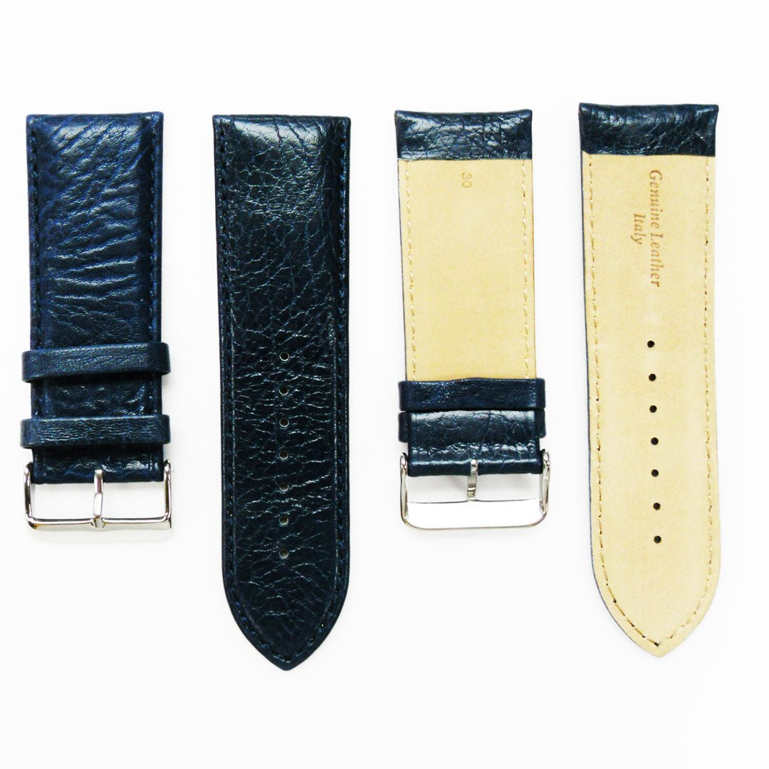 30MM Regular Size Strap Dark Brown with Grain Padded Brown and White Stitched Regular Size Strap Replacement With Silver Buckle - Universal Jewelers & Watch Tools Inc.