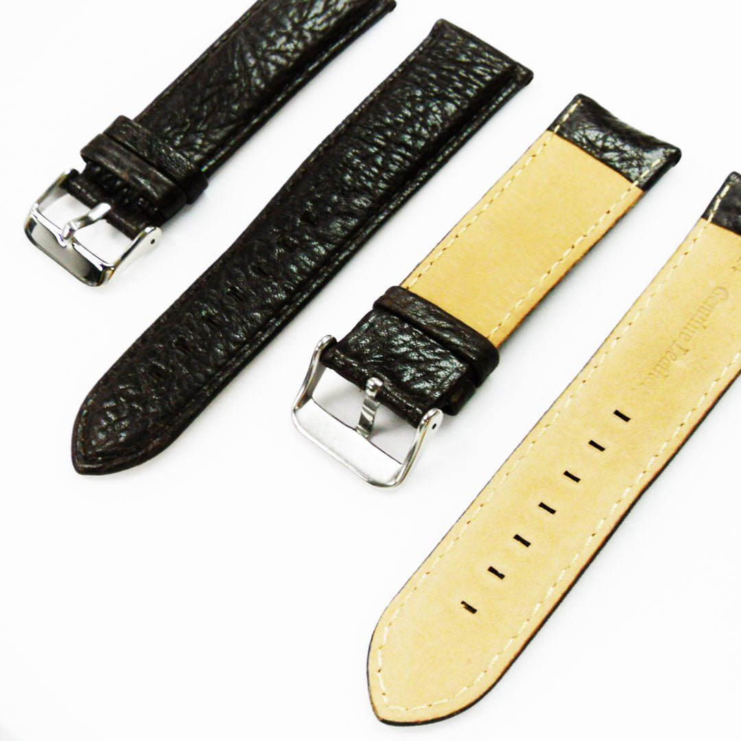 22MM Leather Watch Band Brown with Grain Padded White and Brown Stitched Regular Size Strap Replacement With Silver Buckle - Universal Jewelers & Watch Tools Inc.