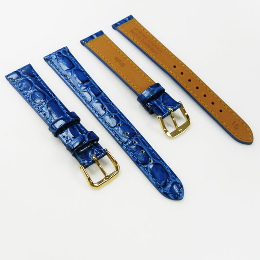 Crocodile Watch Grain Strap For Men 16 MM Band Navy Blue Color, Regular Size, Watch Band Replacement - Universal Jewelers & Watch Tools Inc.