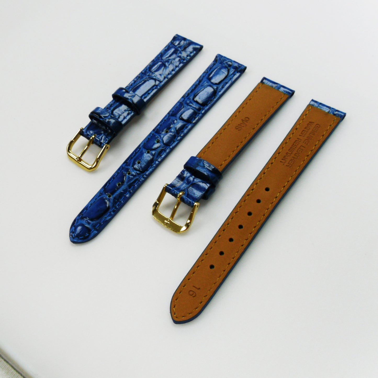 Crocodile Watch Grain Strap For Men 16 MM Band Navy Blue Color, Regular Size, Watch Band Replacement - Universal Jewelers & Watch Tools Inc.