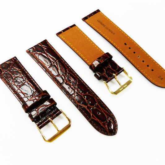Crocodile Watch Grain Strap For Men 24 MM Band, Brown Color, Regular Size, Watch Band Replacement - Universal Jewelers & Watch Tools Inc.
