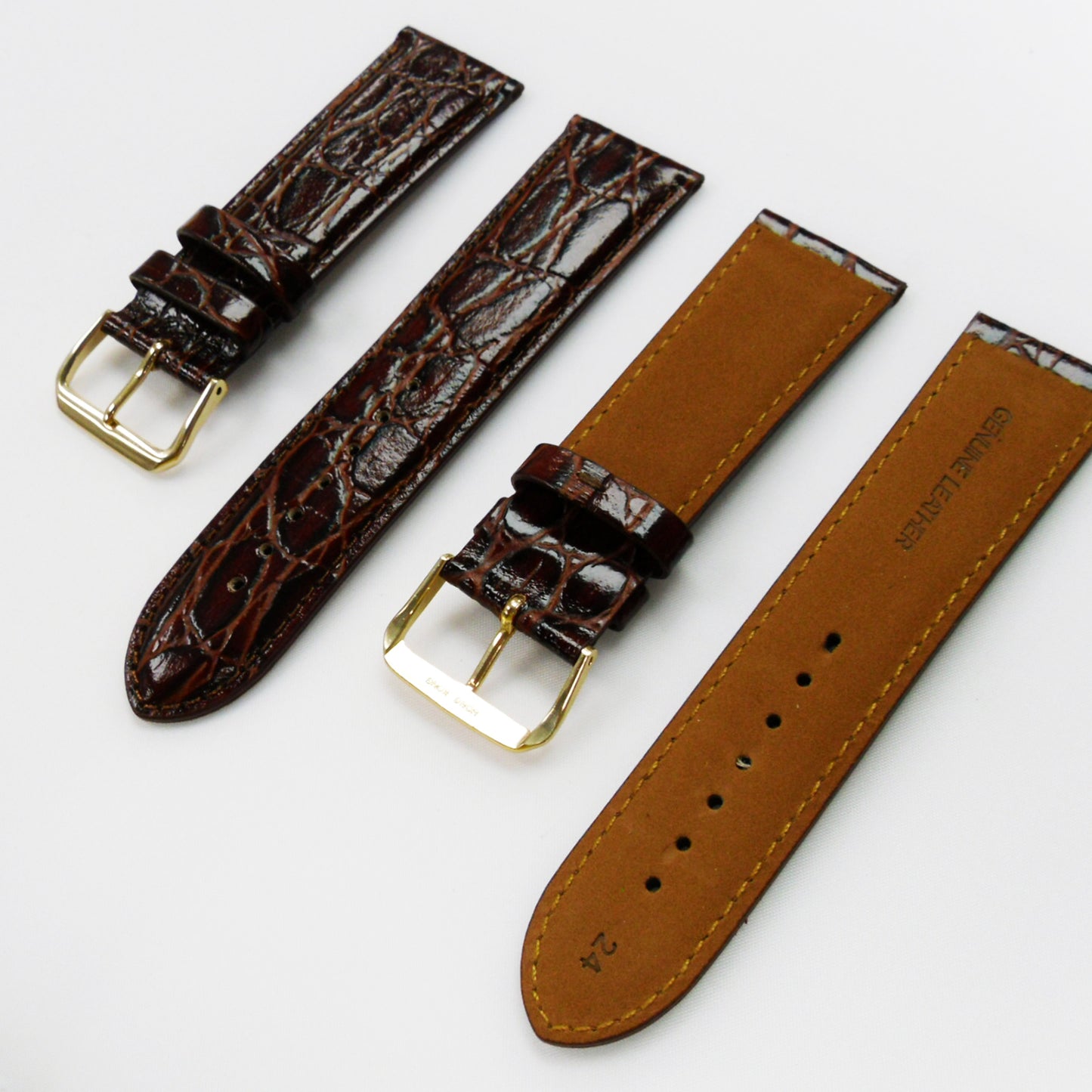 Crocodile Watch Grain Strap For Men 24 MM Band, Brown Color, Regular Size, Watch Band Replacement - Universal Jewelers & Watch Tools Inc.
