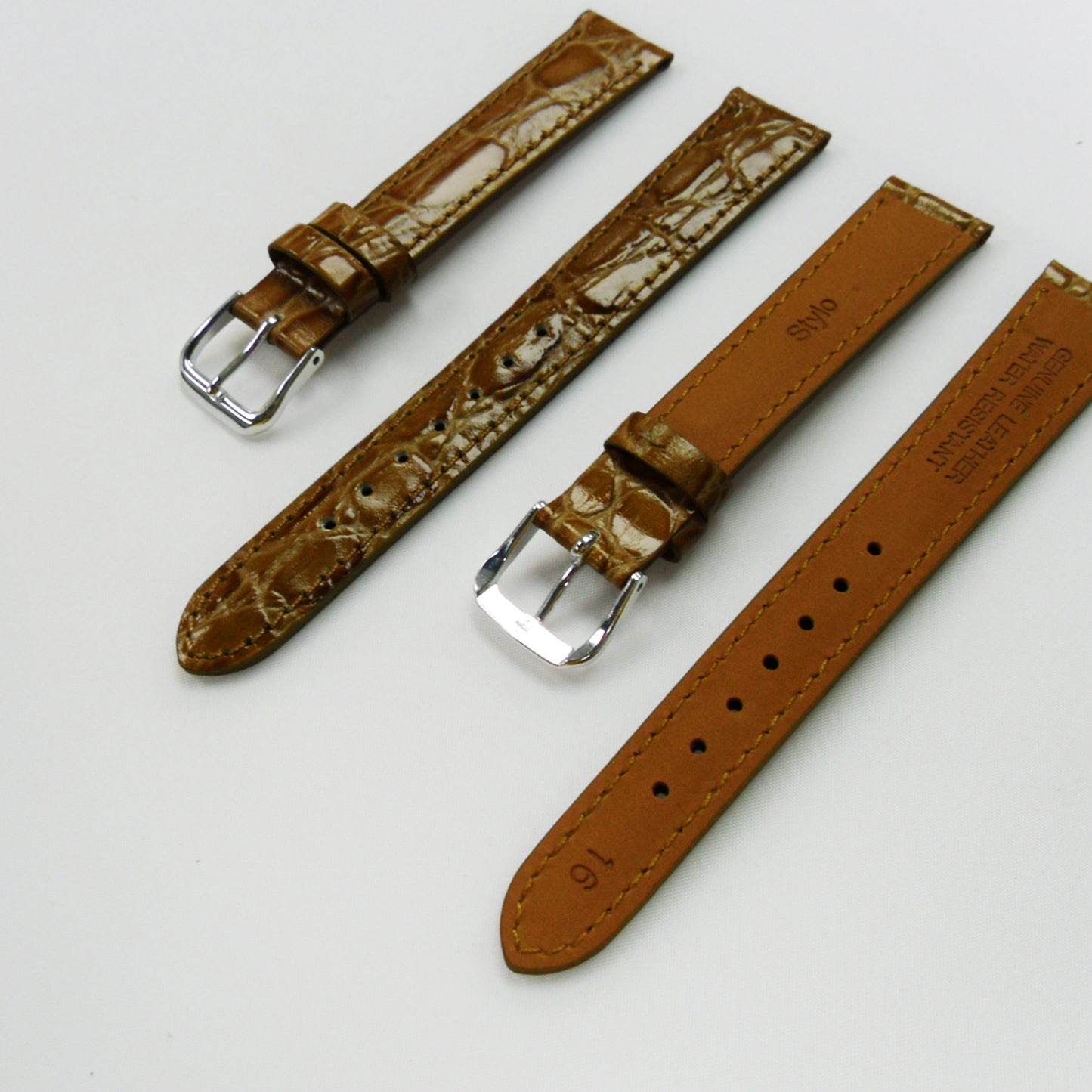 Crocodile Watch Grain Strap For Men 16 MM Band Tan Color, Regular Size, Watch Band Replacement - Universal Jewelers & Watch Tools Inc.