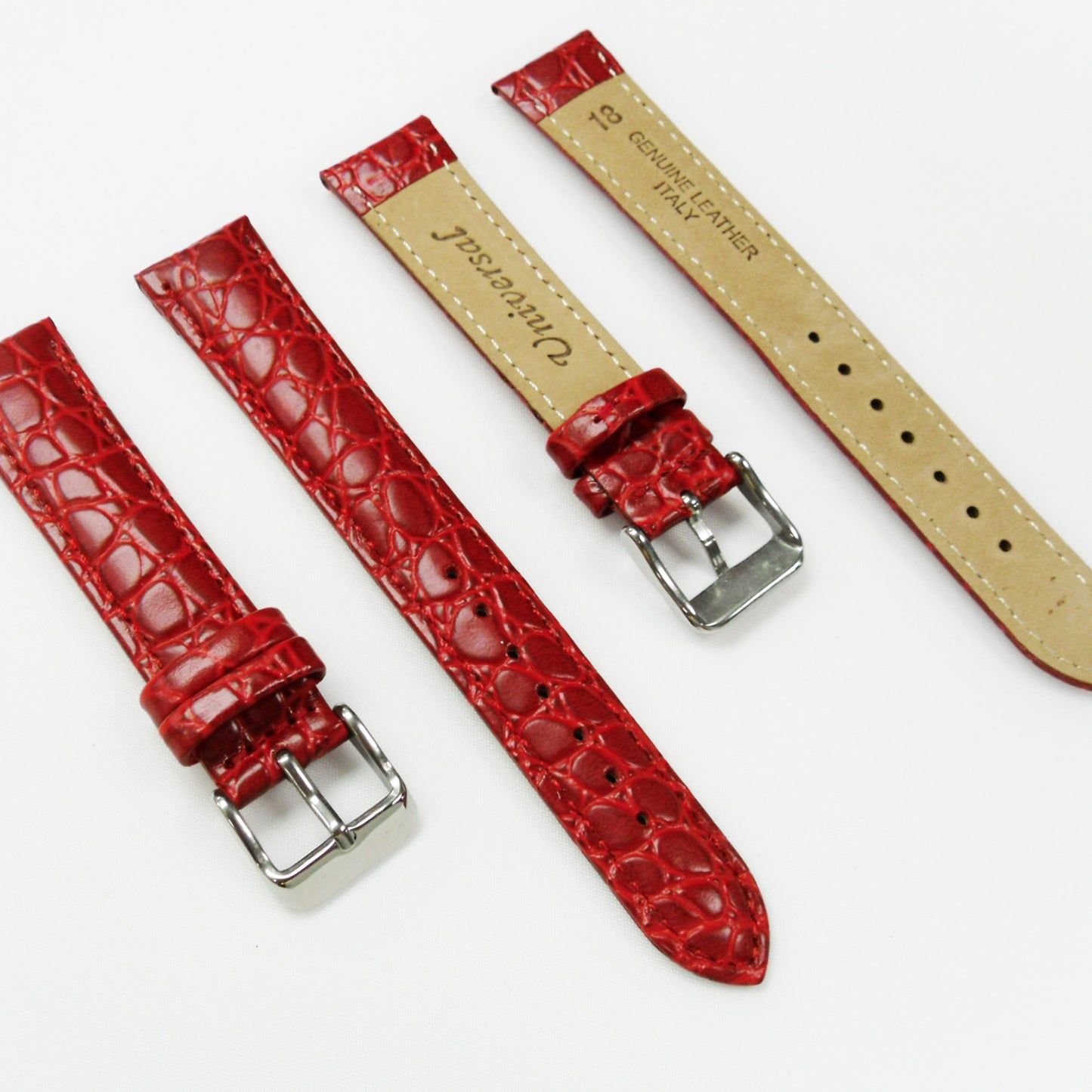 Crocodile Watch Grain Strap For Men 18 MM and 22 MM Band Red Color, Regular Size, Watch Band Replacement - Universal Jewelers & Watch Tools Inc.