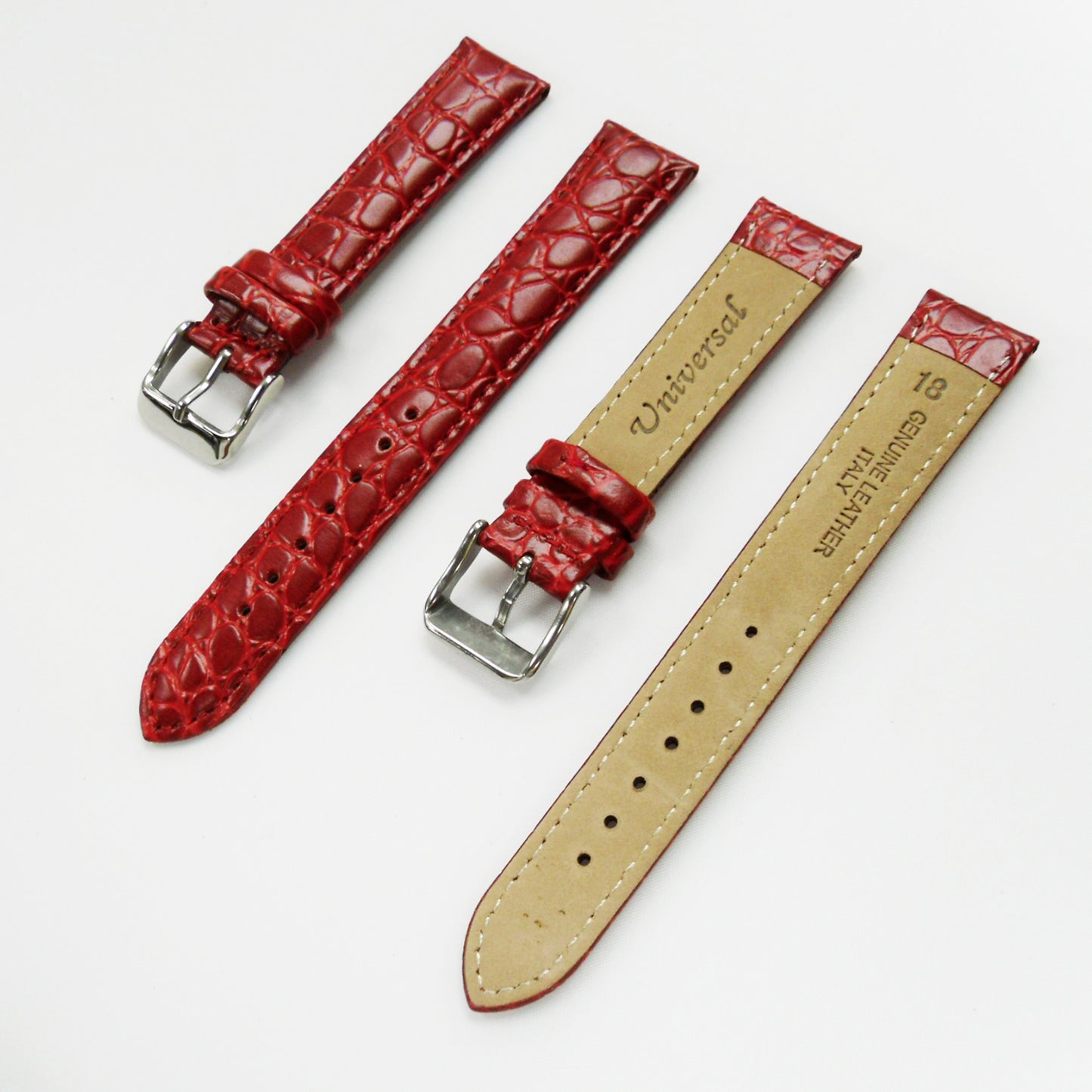 Crocodile Watch Grain Strap For Men 18 MM and 22 MM Band Red Color, Regular Size, Watch Band Replacement - Universal Jewelers & Watch Tools Inc.