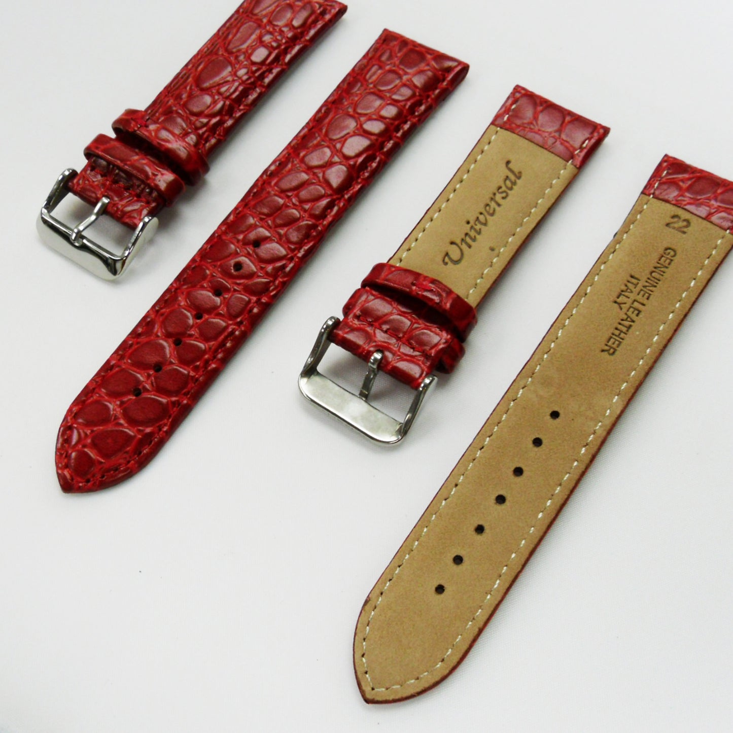 Crocodile Watch Grain Strap For Men 18 MM and 22 MM Band Red Color, Regular Size, Watch Band Replacement - Universal Jewelers & Watch Tools Inc.