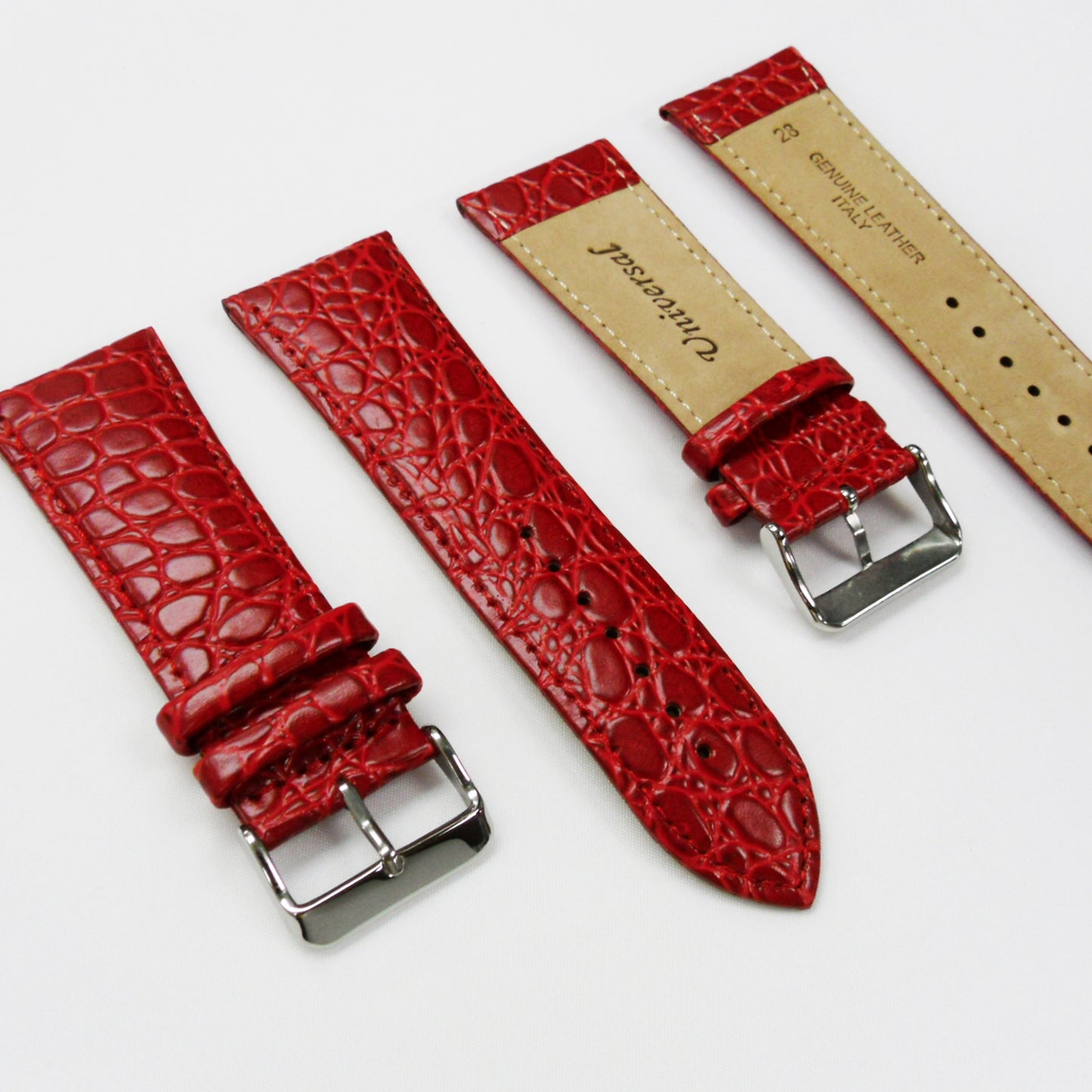 Crocodile Watch Grain Strap For Men 28 MM and 30 MM Band, Red Color, Regular Size, Watch Band Replacement - Universal Jewelers & Watch Tools Inc.