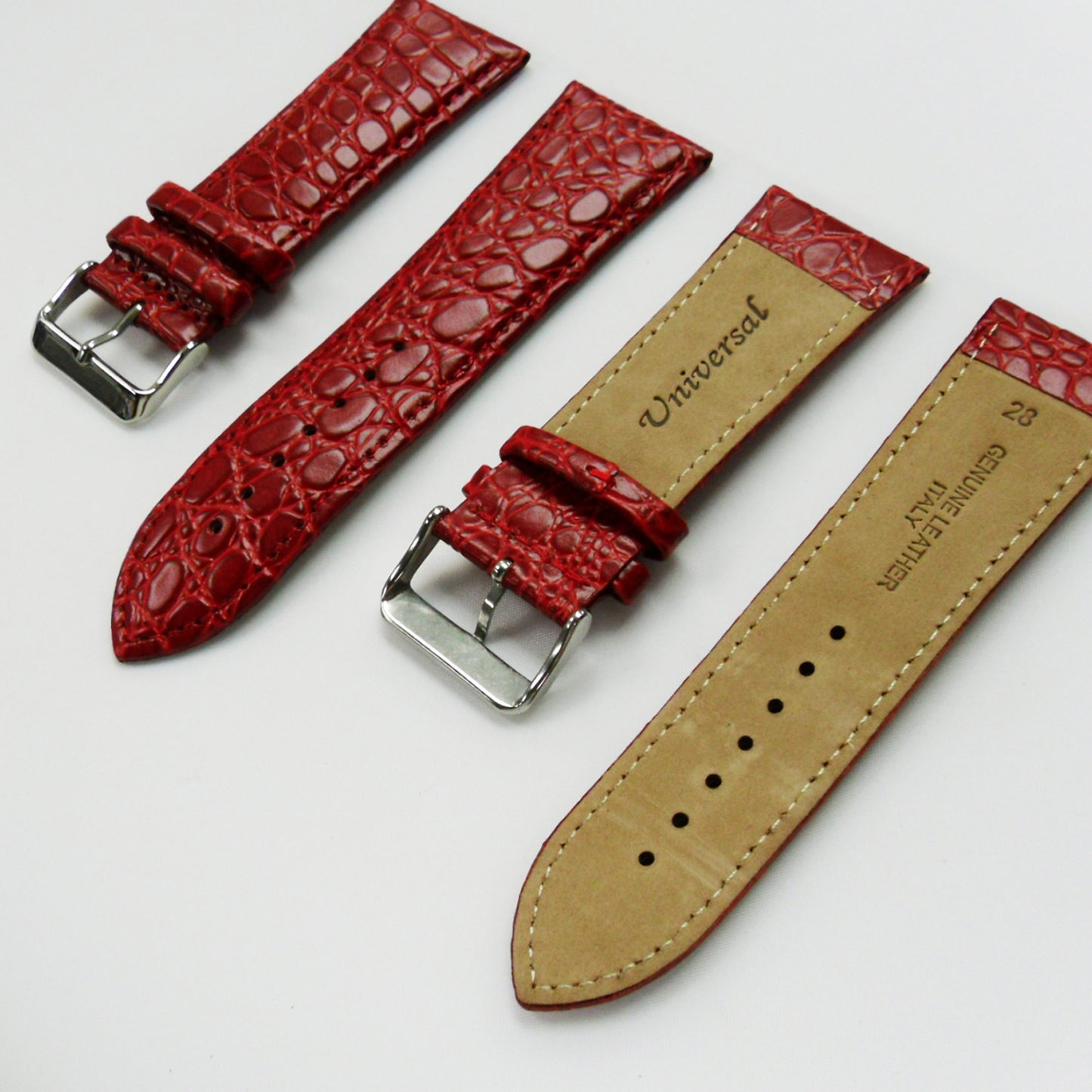 Crocodile Watch Grain Strap For Men 28 MM and 30 MM Band, Red Color, Regular Size, Watch Band Replacement - Universal Jewelers & Watch Tools Inc.