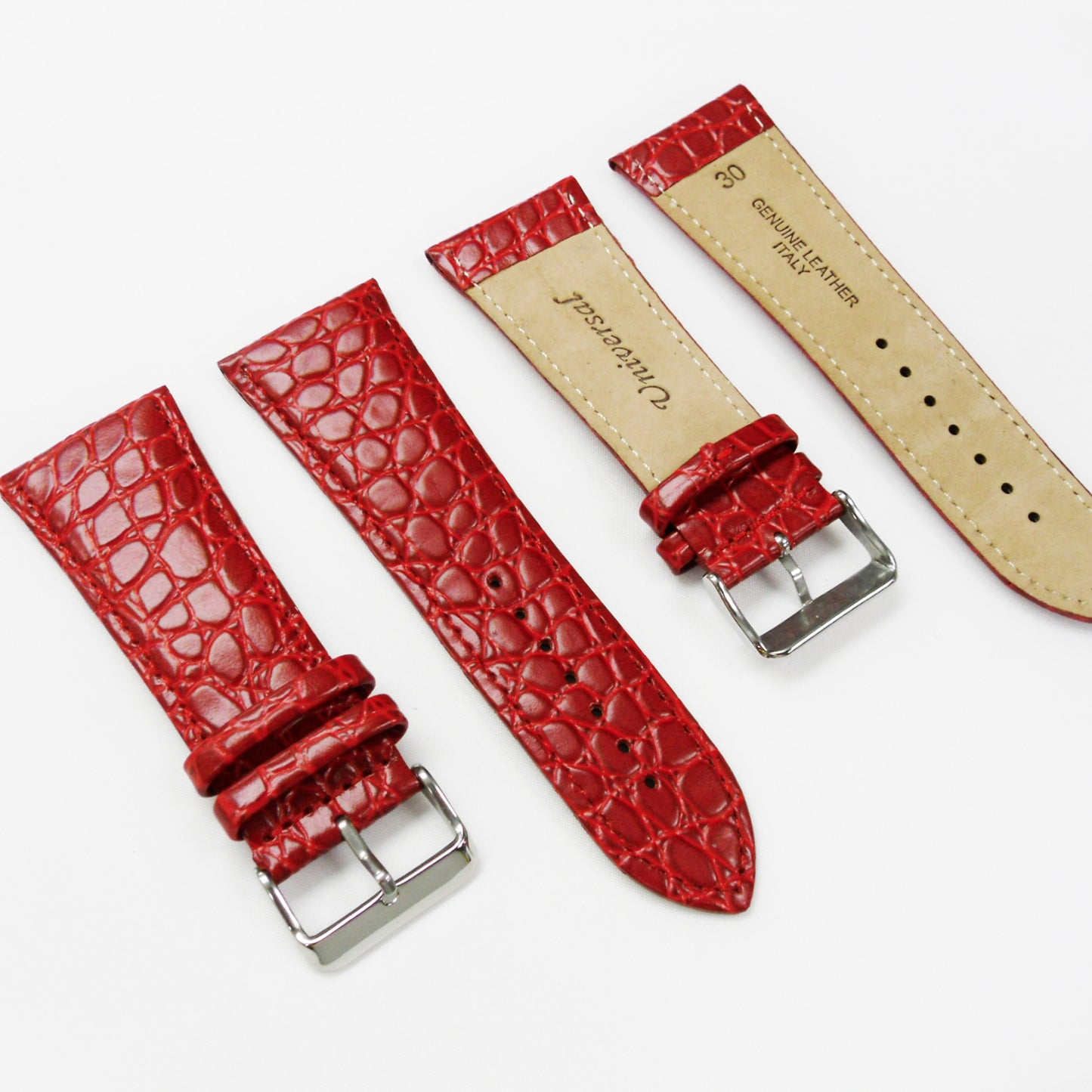 Crocodile Watch Grain Strap For Men 28 MM and 30 MM Band, Red Color, Regular Size, Watch Band Replacement - Universal Jewelers & Watch Tools Inc.