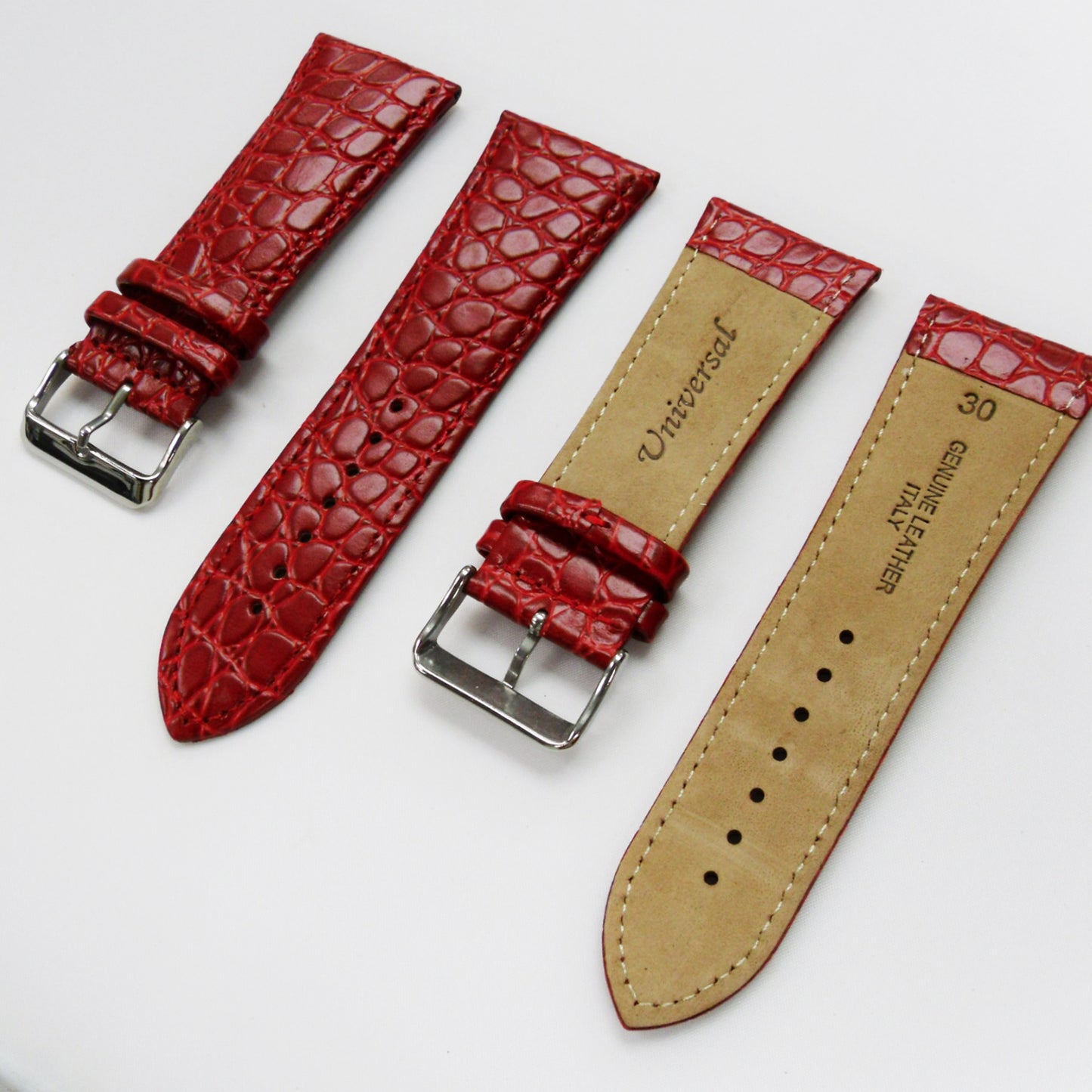 Crocodile Watch Grain Strap For Men 28 MM and 30 MM Band, Red Color, Regular Size, Watch Band Replacement - Universal Jewelers & Watch Tools Inc.