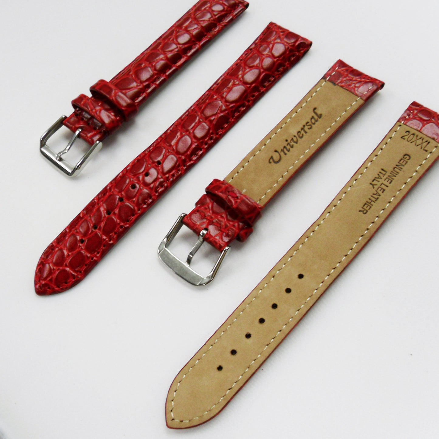 Crocodile Watch Grain Strap For Men 18 MM and 20 MM Band Red Color, XXL Size, Watch Band Replacement - Universal Jewelers & Watch Tools Inc.