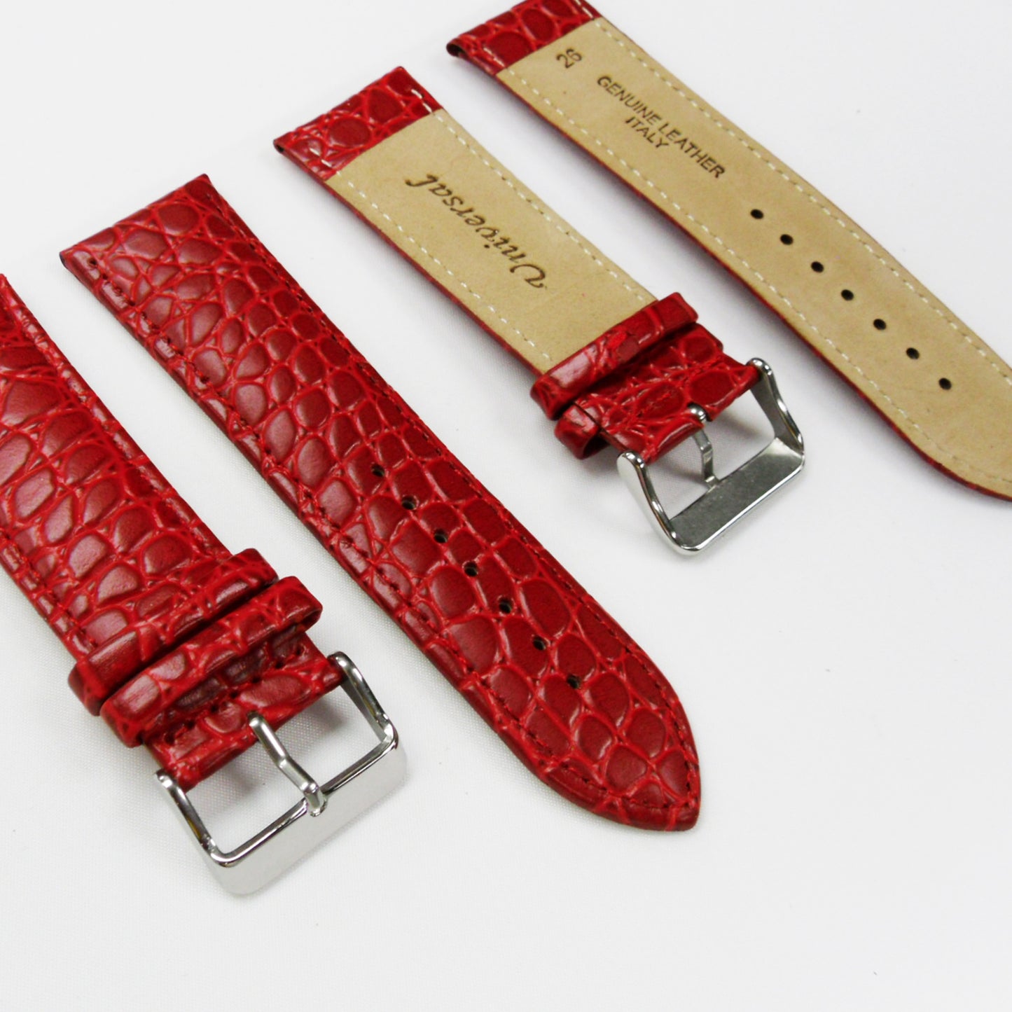 Crocodile Watch Grain Strap For Men 24 MM and 26 MM Band, Red Color, Regular Size, Watch Band Replacement - Universal Jewelers & Watch Tools Inc.