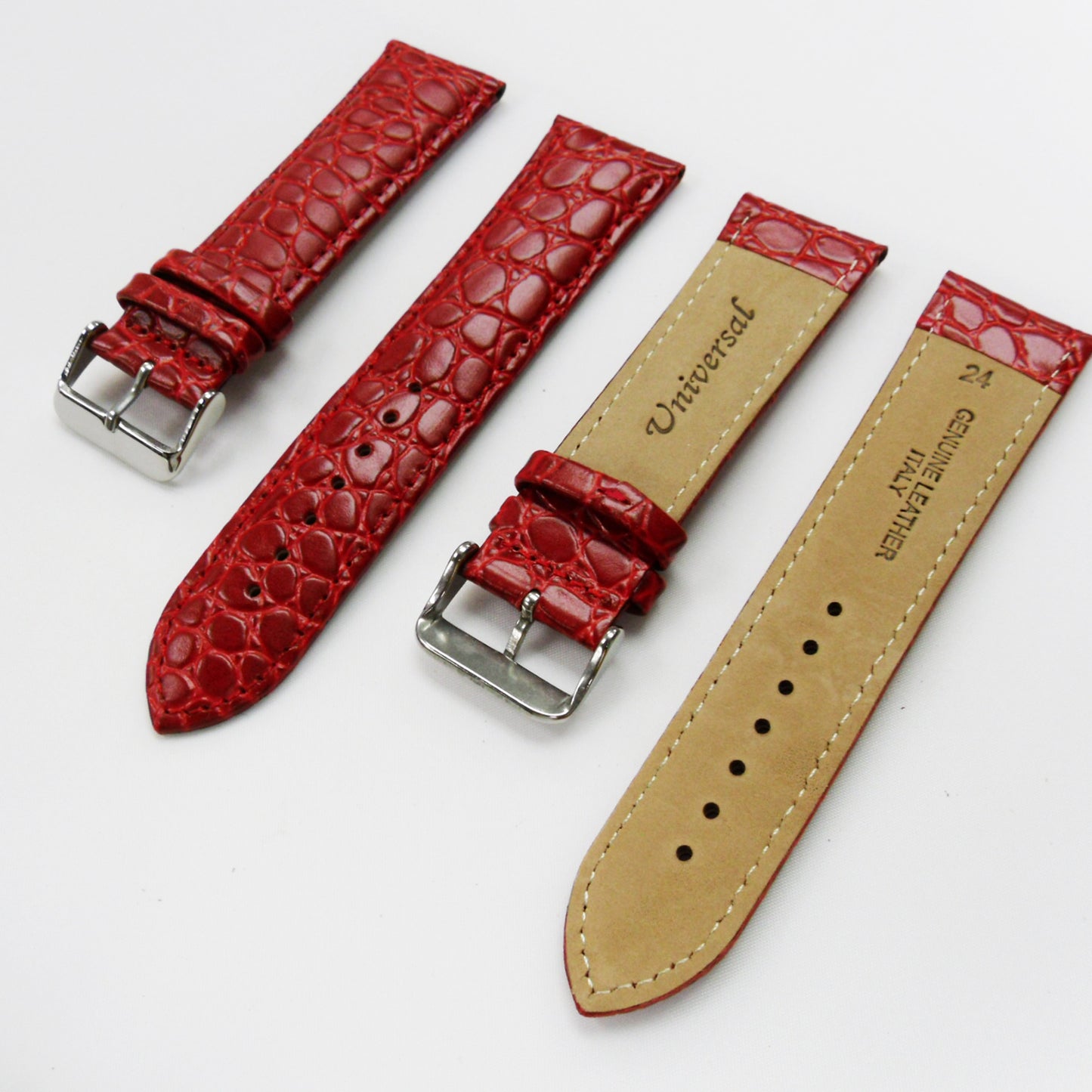 Crocodile Watch Grain Strap For Men 24 MM and 26 MM Band, Red Color, Regular Size, Watch Band Replacement - Universal Jewelers & Watch Tools Inc.