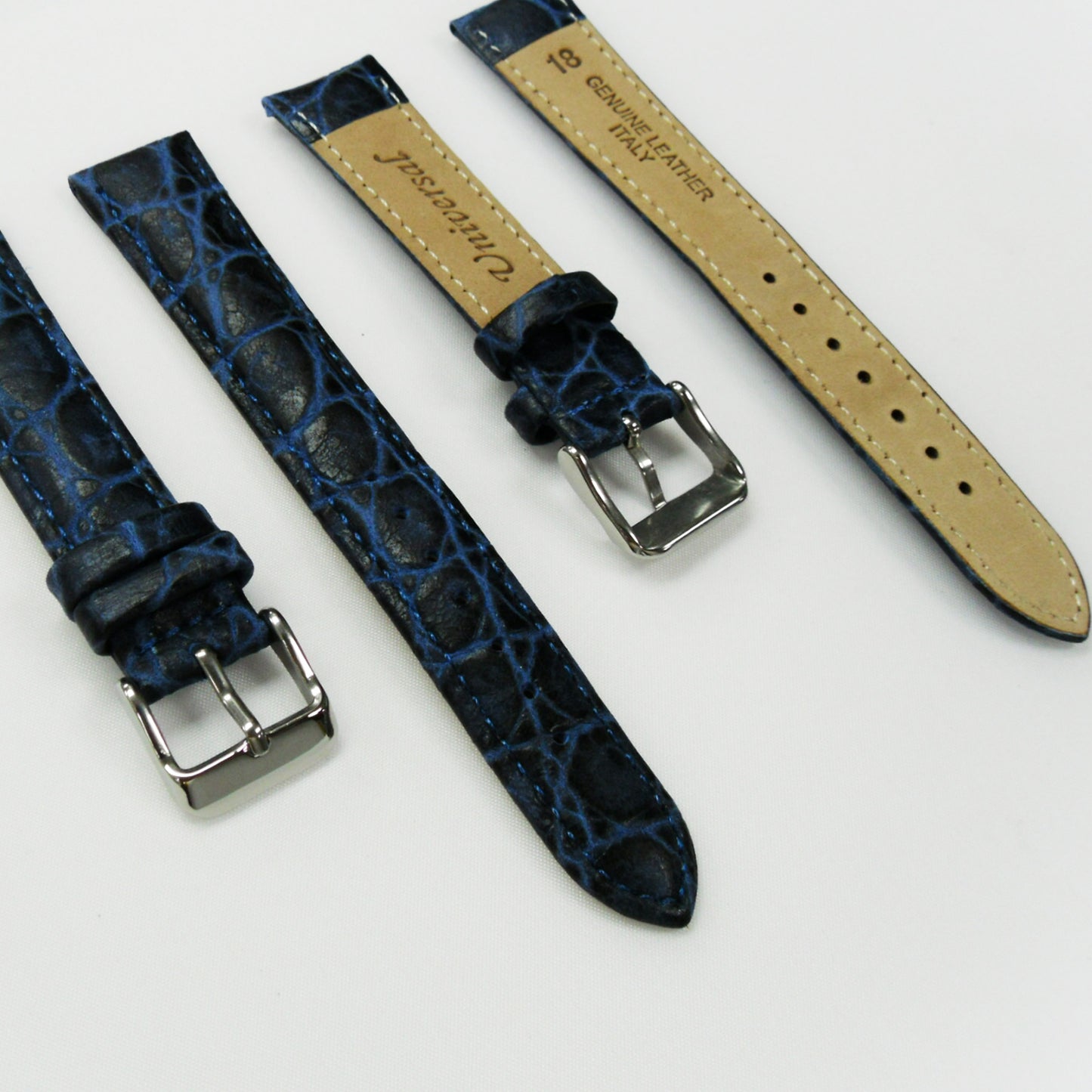 Crocodile Watch Grain Strap For Men 18 MM Band Blue Color, Regular Size, Watch Band Replacement - Universal Jewelers & Watch Tools Inc.
