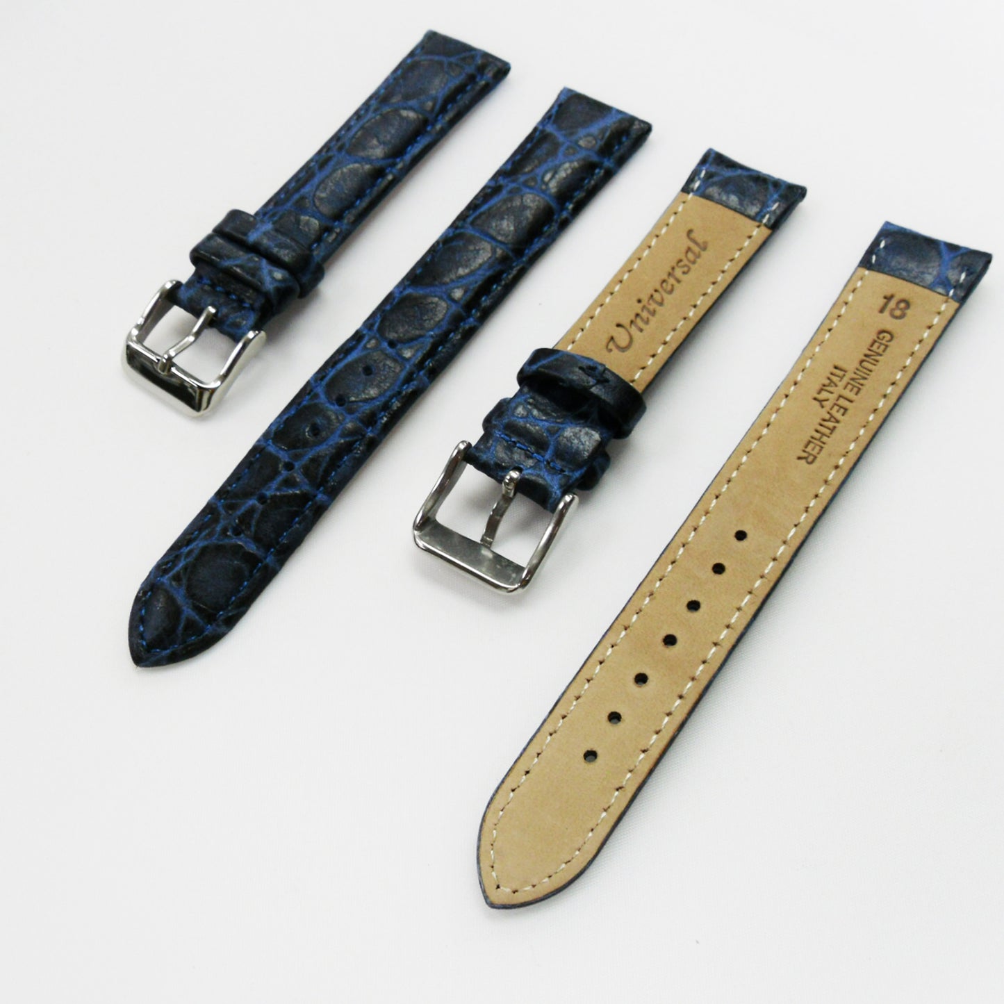Crocodile Watch Grain Strap For Men 18 MM Band Blue Color, Regular Size, Watch Band Replacement - Universal Jewelers & Watch Tools Inc.