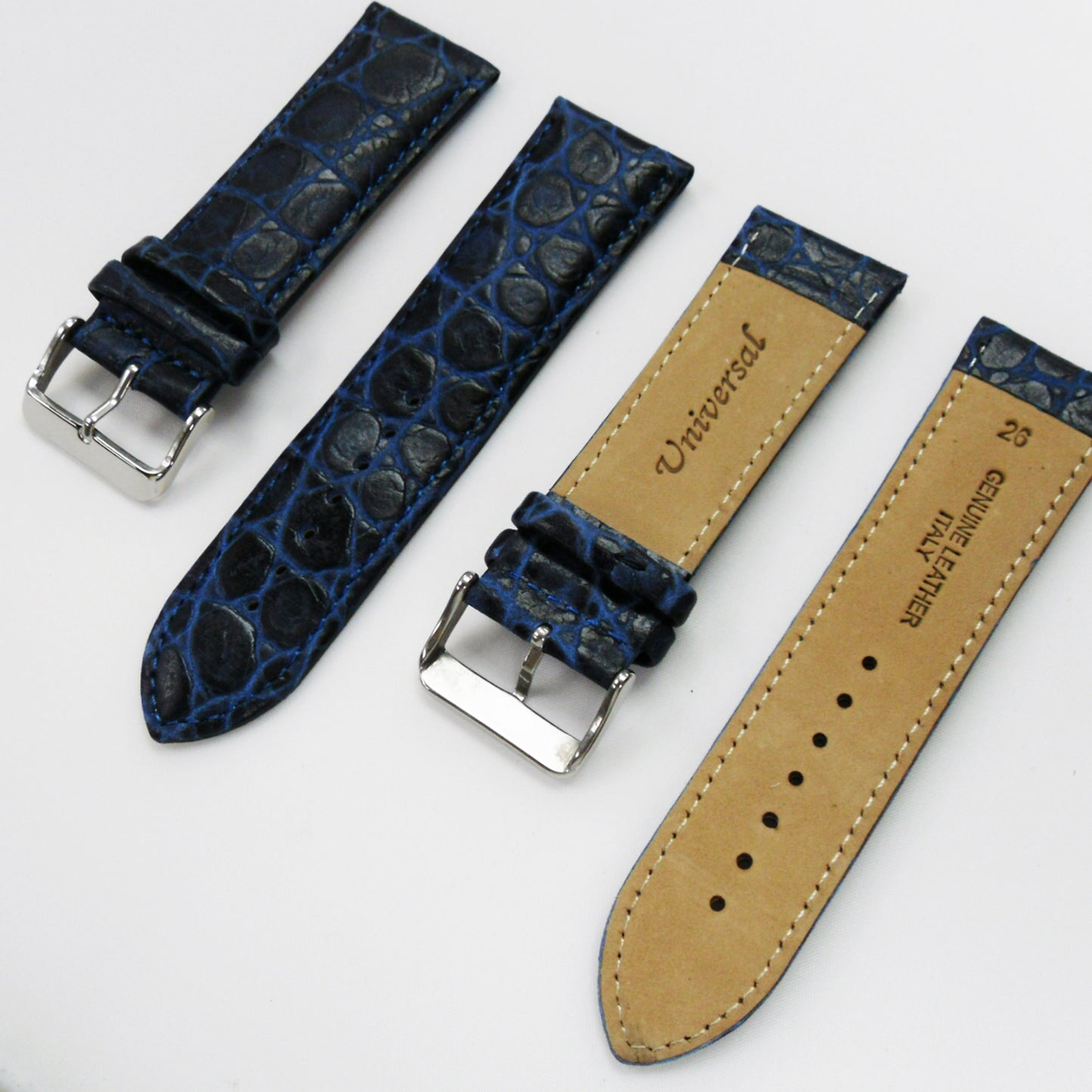 Crocodile Watch Grain Strap For Men 24 MM and 26 MM Band, Blue Color, Regular Size, Watch Band Replacement - Universal Jewelers & Watch Tools Inc.