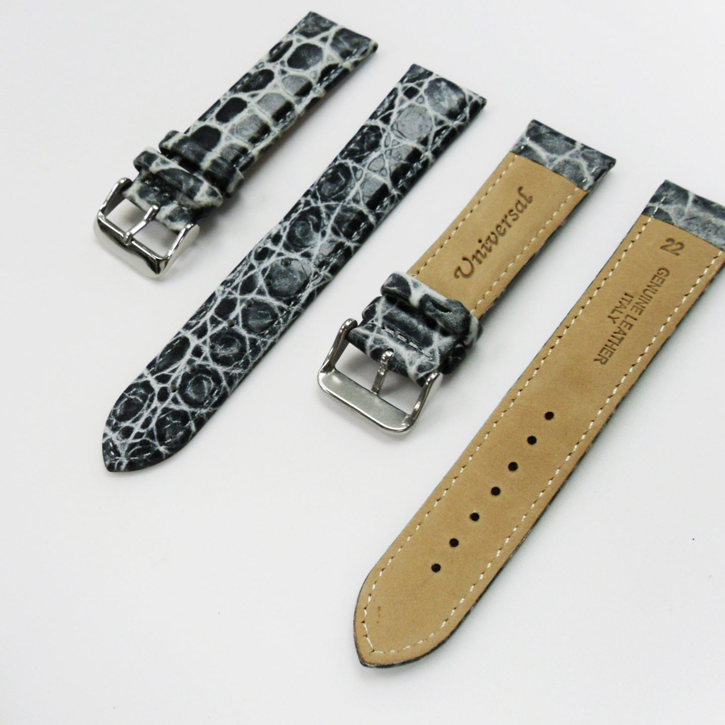 Crocodile Watch Grain Strap For Men 20 MM and 22 MM Band Grey Color, Regular Size, Watch Band Replacement - Universal Jewelers & Watch Tools Inc.