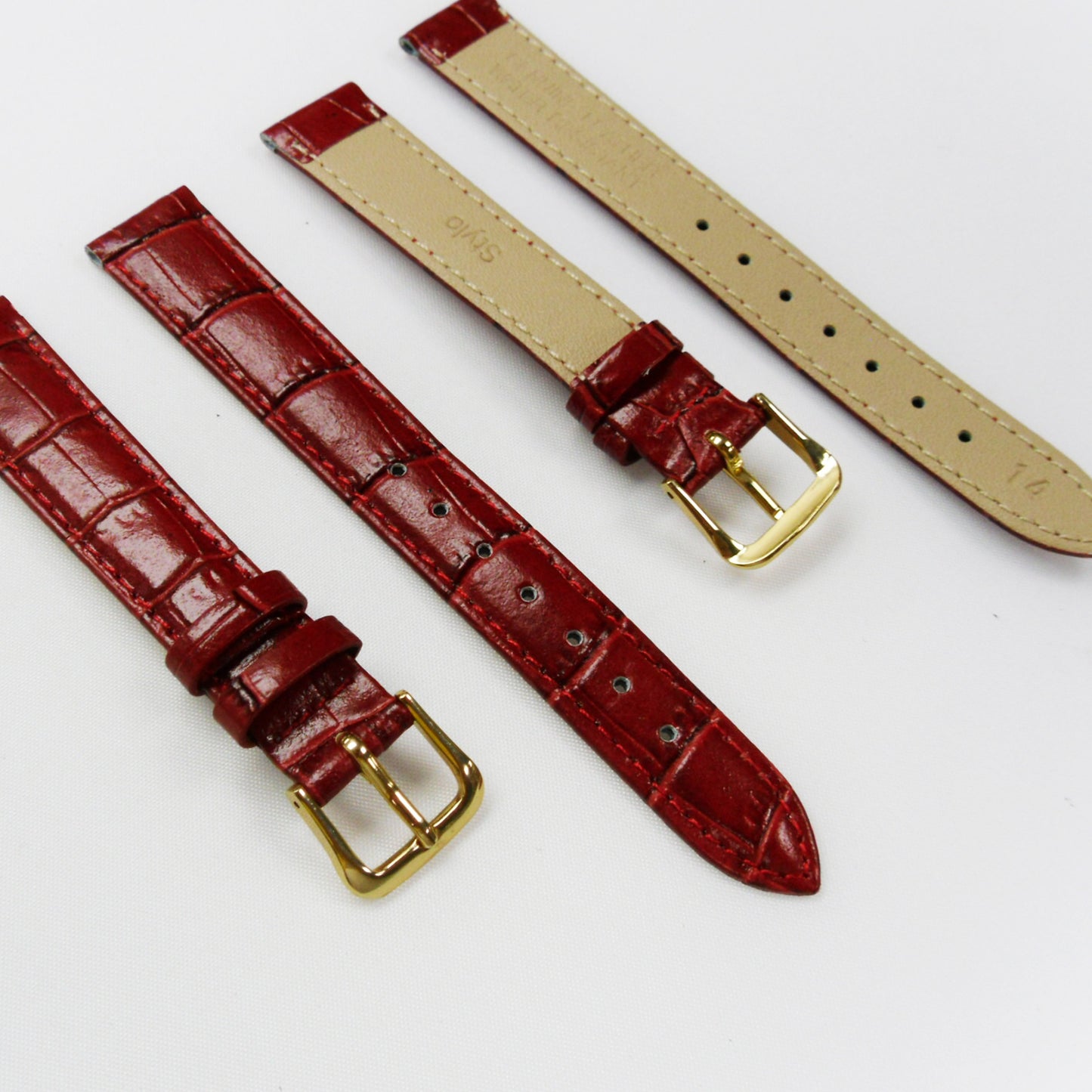 Crocodile Watch Grain Strap For Men and Women 12 MM and 14 MM Band Red Color, Regular Size, Watch Band Replacement - Universal Jewelers & Watch Tools Inc.