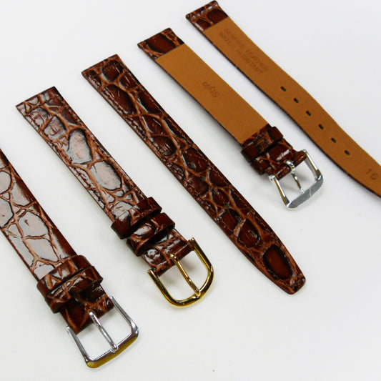 Crocodile Watch Grain Strap For Men 16 MM Band Brown Color, Regular Size, Watch Band Replacement - Universal Jewelers & Watch Tools Inc.