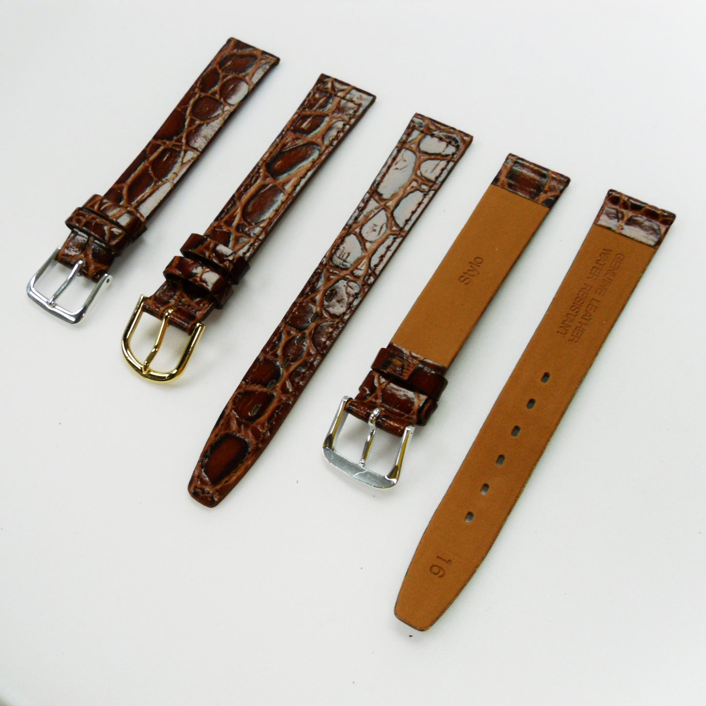 Crocodile Watch Grain Strap For Men 16 MM Band Brown Color, Regular Size, Watch Band Replacement - Universal Jewelers & Watch Tools Inc.