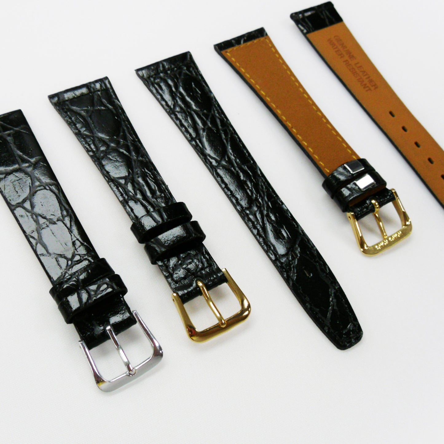 Crocodile Watch Grain Strap For Men 18 MM and 20 MM Band Black Color, Regular Size, Watch Band Replacement - Universal Jewelers & Watch Tools Inc.
