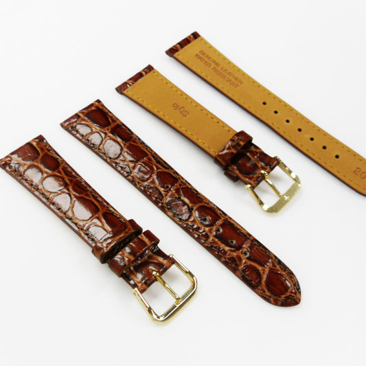 Crocodile Watch Grain Strap For Men 16 MM and 20 MM Band Brown Color, Regular Size, Watch Band Replacement - Universal Jewelers & Watch Tools Inc.