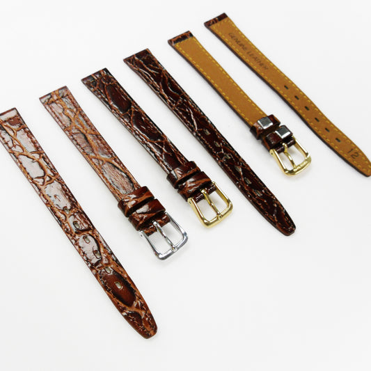 Crocodile Watch Grain Strap For Men and Women 12 MM Band Brown Color, Regular Size, Watch Band Replacement - Universal Jewelers & Watch Tools Inc.