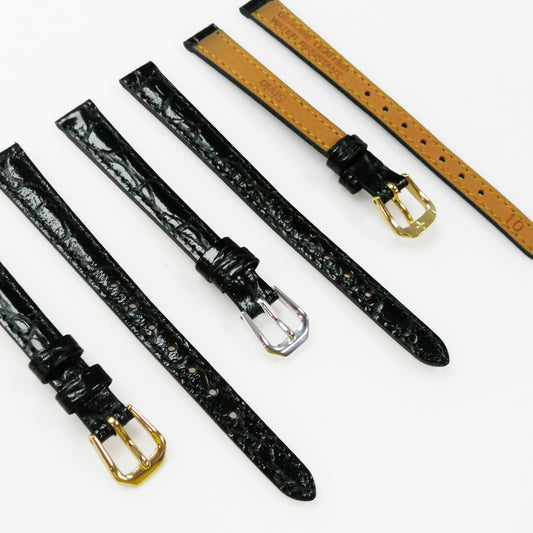 Crocodile Watch Grain Strap For Men and Women 10 MM Band Black Color, Regular Size, Watch Band Replacement - Universal Jewelers & Watch Tools Inc.