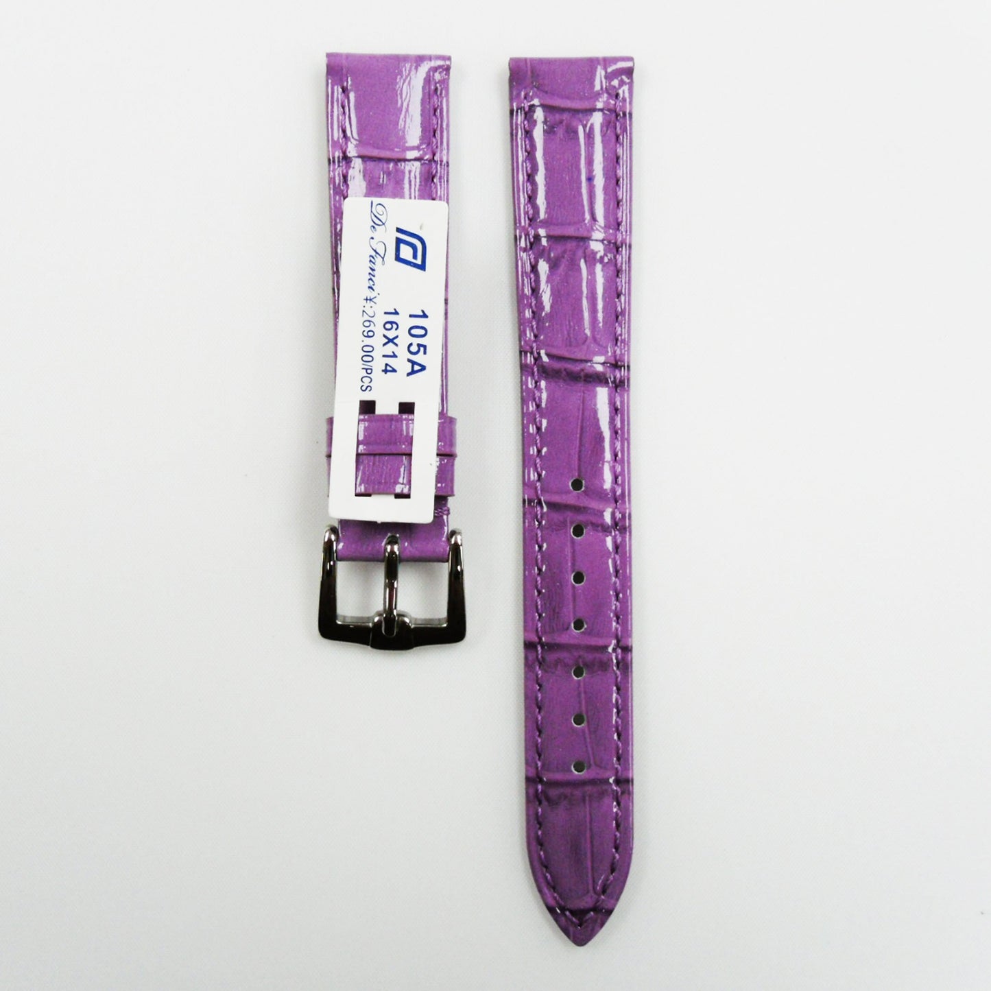 Shiny and Glowing Alligator Genuine Leather, Special Watch Strap, Padded, 14x 12 MM, Light Pink Color, Stitched, Regular Size, Silver Buckle, Watch Band Replacement - Universal Jewelers & Watch Tools Inc.