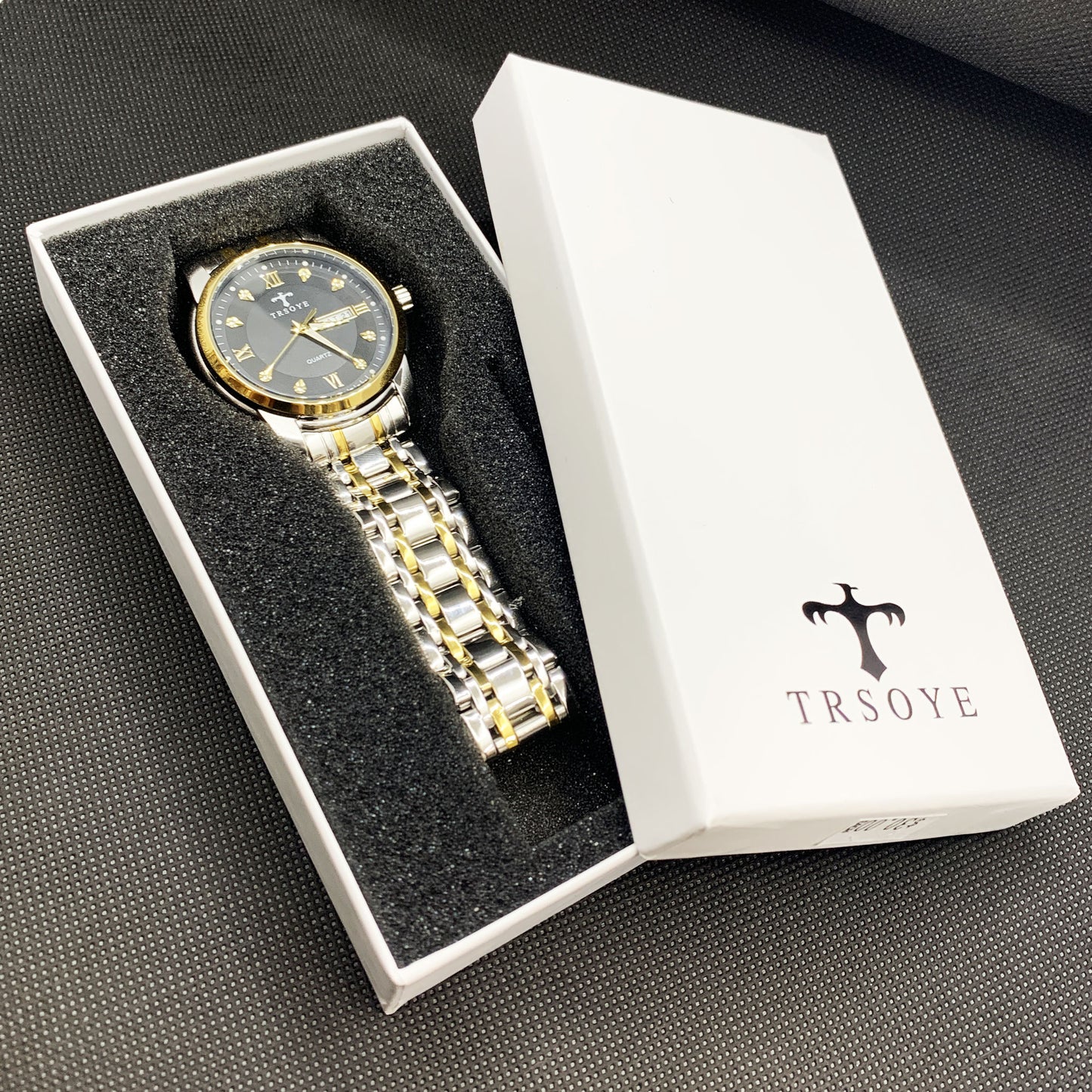 Luxury Black Dial Day and Date Men's Stainless Steel Two Tone Dress Watch - Universal Jewelers & Watch Tools Inc.