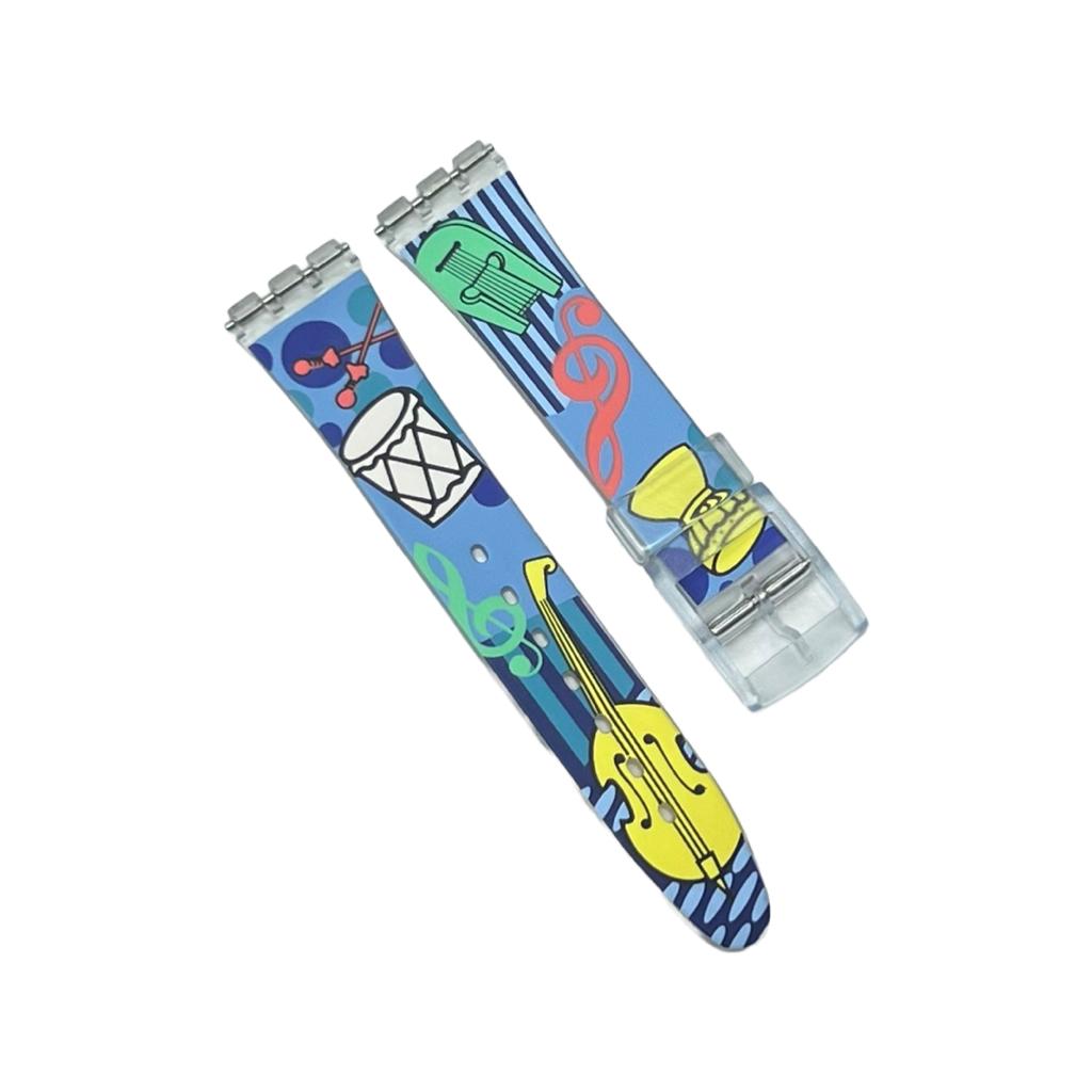 Plastic PVC Watch Band Strap Art Design Swatch Replacement Including Pins 17mm - Universal Jewelers & Watch Tools Inc.