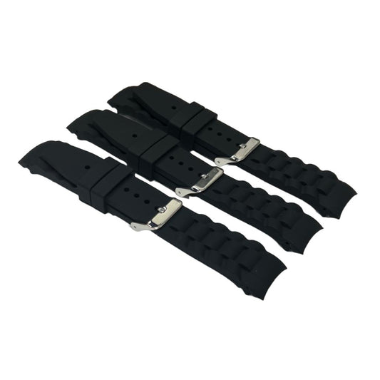 Curved End Black Textured and Stylized Silicone Patterned Watch Strap, 22mm Wide - Universal Jewelers & Watch Tools Inc.
