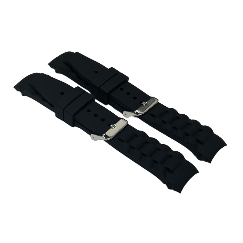 Curved End Black Textured and Stylized Silicone Patterned Watch Strap, 22mm Wide - Universal Jewelers & Watch Tools Inc.