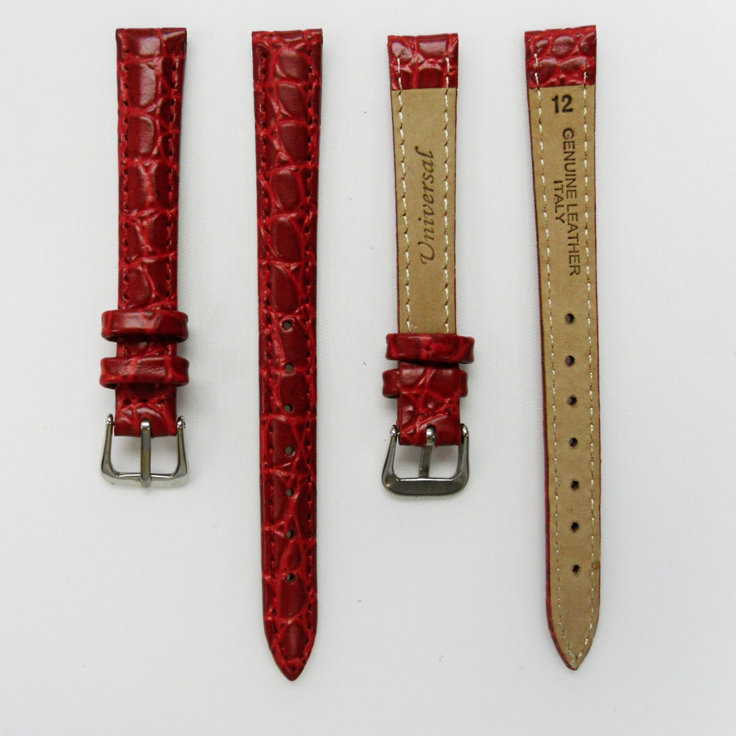 Crocodile Watch Grain Strap For Men and Women 8 MM, 10 MM, 12 MM and 14 MM Band Red, Regular Size, Watch Band Replacement - Universal Jewelers & Watch Tools Inc.