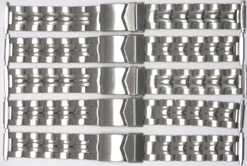 LOT OF 5PCS.WATCH BANDS SPAIDEL SILVER-TONE STAINLESS STEEL 16MM TO 22MM - Universal Jewelers & Watch Tools Inc.