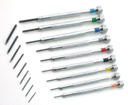 SCREWDRIVER SET OF 9PCS.WITH SPARE BLADES FOR WATCH MAKERS TOOLS - Universal Jewelers & Watch Tools Inc.