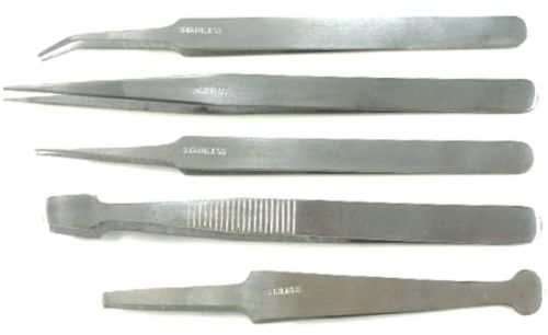 TWEEZERS SET OF 5PCS STAINLESS STEEL - Universal Jewelers & Watch Tools Inc.