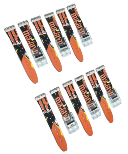 Plastic PVC Watch Band Strap Art Design Swatch Replacement Including Pins 17mm - Universal Jewelers & Watch Tools Inc.