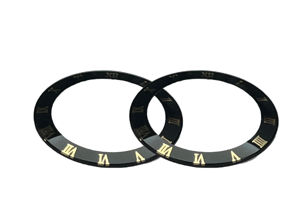 Double Domed And Round Mineral Crystal Black Trim with Gold Roman Numerals Thick 1.0mm