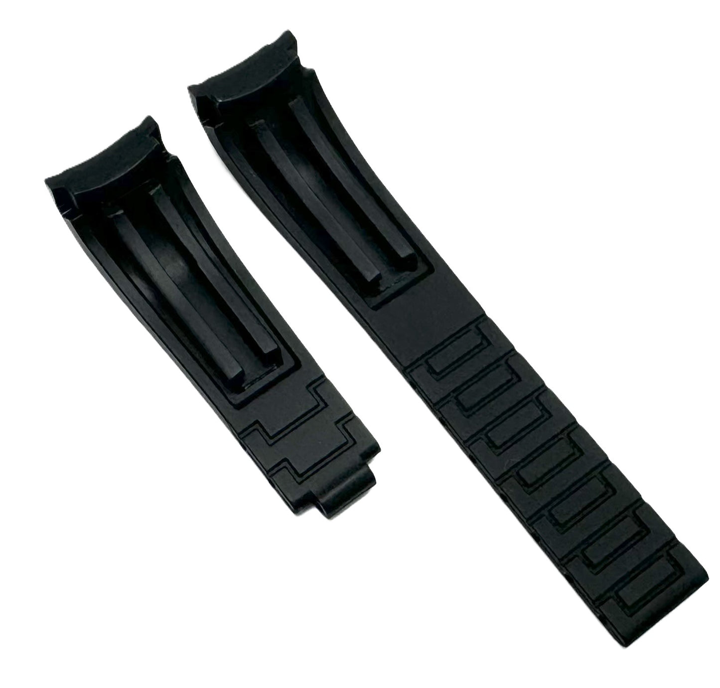 20mm Curved-End Vulcanized Rubber Watch Band for ROLEX Watches, Black Color