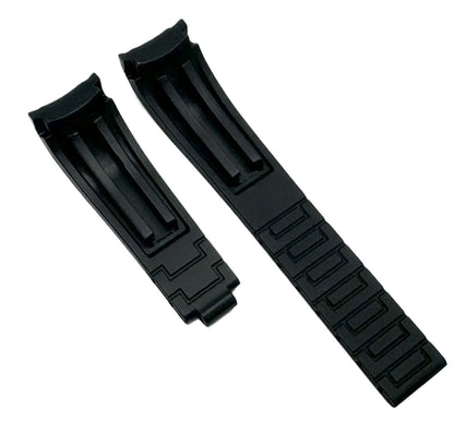 20mm Vulcanized Rubber Black Replacement Strap for ROLEX Watches with Deployment Clasp