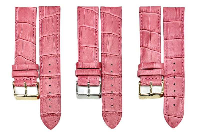 Load image into Gallery viewer, Watch Band Pink Genuine Leather Alligator Grain Padded, Stitched, 12mm-22mm
