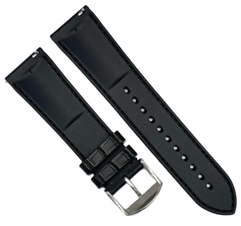 Load image into Gallery viewer, 20-22mm New FKM Fluorine Rubber, Black Watch Band with Alligator Grain
