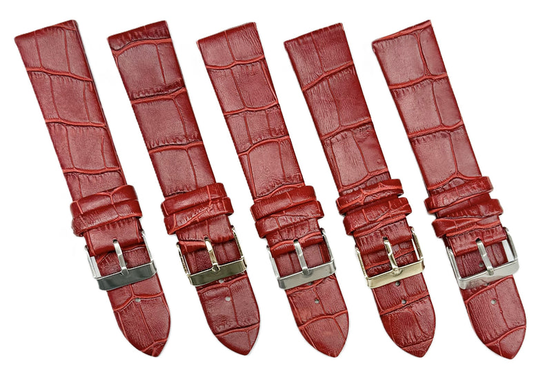 Load image into Gallery viewer, (12-24) mm Italian Genuine Leather, Maroon Alligator Grain, Flat Watch Band with Unstitched
