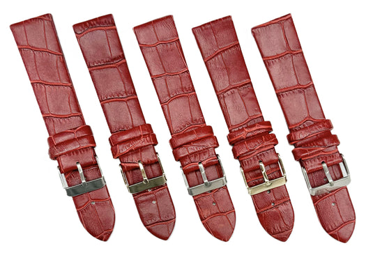 (12-24) mm Italian Genuine Leather, Maroon Alligator Grain, Flat Watch Band with Unstitched