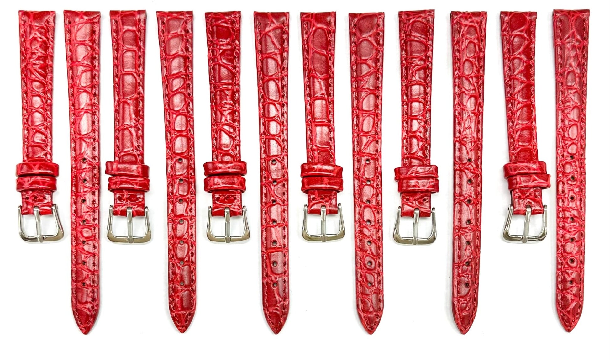 (8 - 14) mm Genuine Leather Red Crocodile Grain Watch Band, Padded & Stitched for Ladies - Universal Jewelers & Watch Tools Inc.