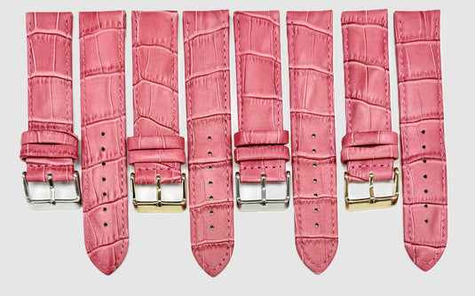 Watch Band Pink Genuine Leather Alligator Grain Padded, Stitched, 12mm-22mm