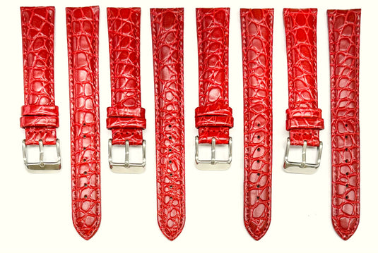 (18-30) mm Genuine Leather Red Crocodile Grain Watch Band, Padded & Stitched